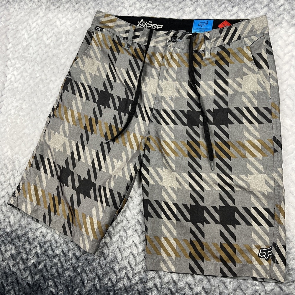 Fox Racing Shorts Mens 34 Green Gray Geometric Hybrid Hydro Series Beach Swim